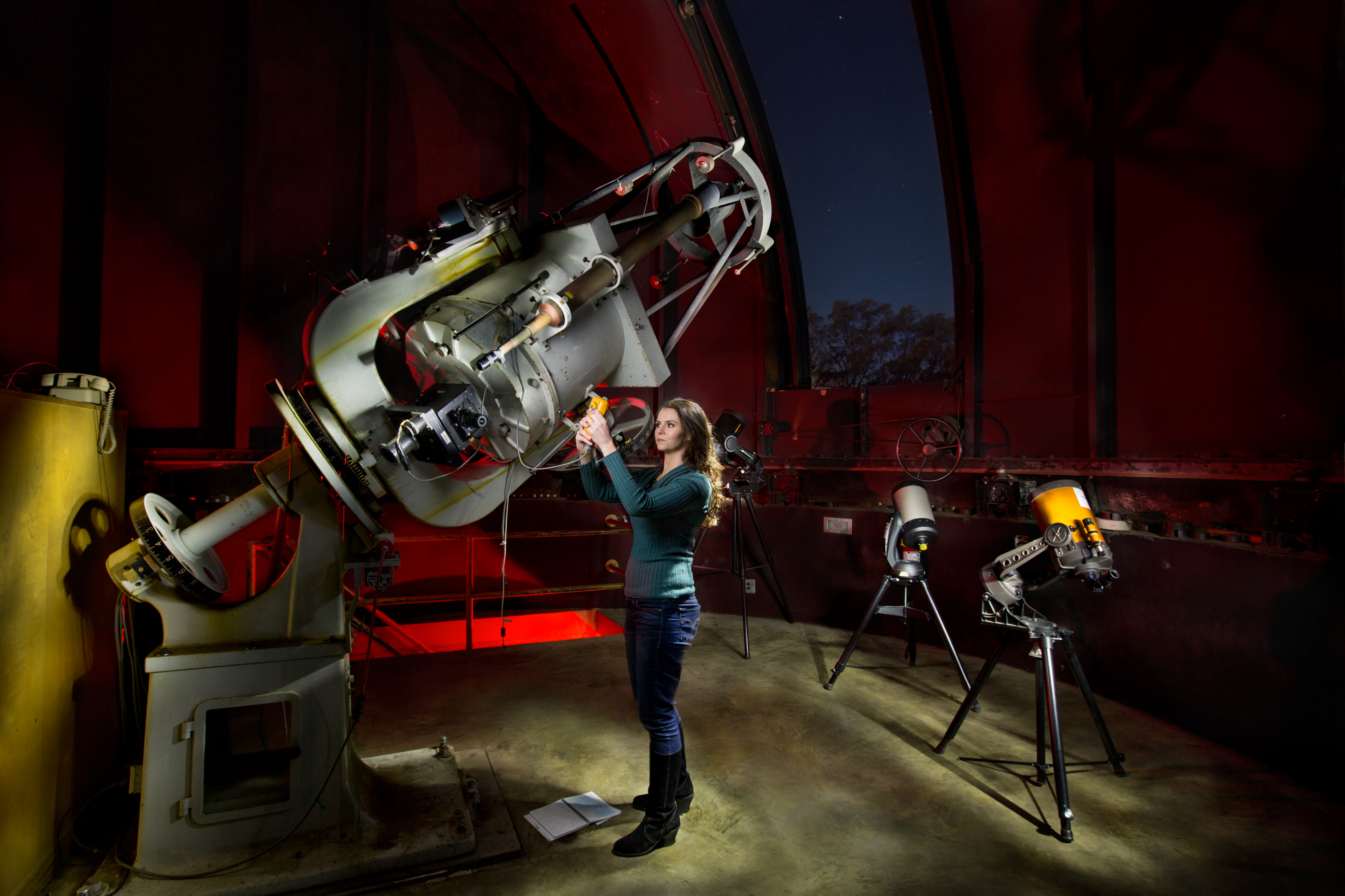 Renata Cumbee. Photo taken in observatory. A doctoral candidate in Physics, Renata Cumbee works on improving our understanding of X-ray radiation produced within our galaxy. "Her research specifically studies supernova remnants and the changes they make as they travel through the material that fills the space between the stars (also known as interstellar medium)." Cumbee’s primary research here at UGA includes calculating the spectra of X-rays produced after such a charge exchange collision and directly comparing them to experiments done by groups at other research institutes.